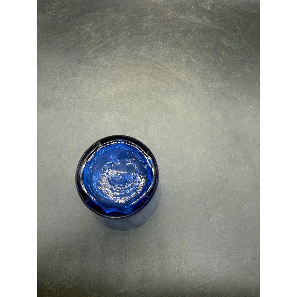 Vintage Cobalt Blue Hand Blown Ribbed Glass Tumbler 4.5 Inch Cup